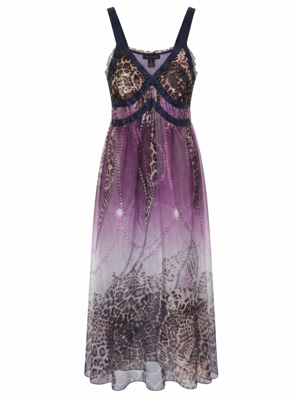 J&D Sheer Purple Multicolor Dress Leopard-Print  Size XL-XXL Adjustable Strap